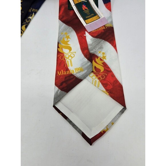 NOS VINTAGE OLYMPICS RED WHITE NECKTIE MENSWEAR TIE ATLANTA 1996 RALPH MARLIN - Picture 9 of 10